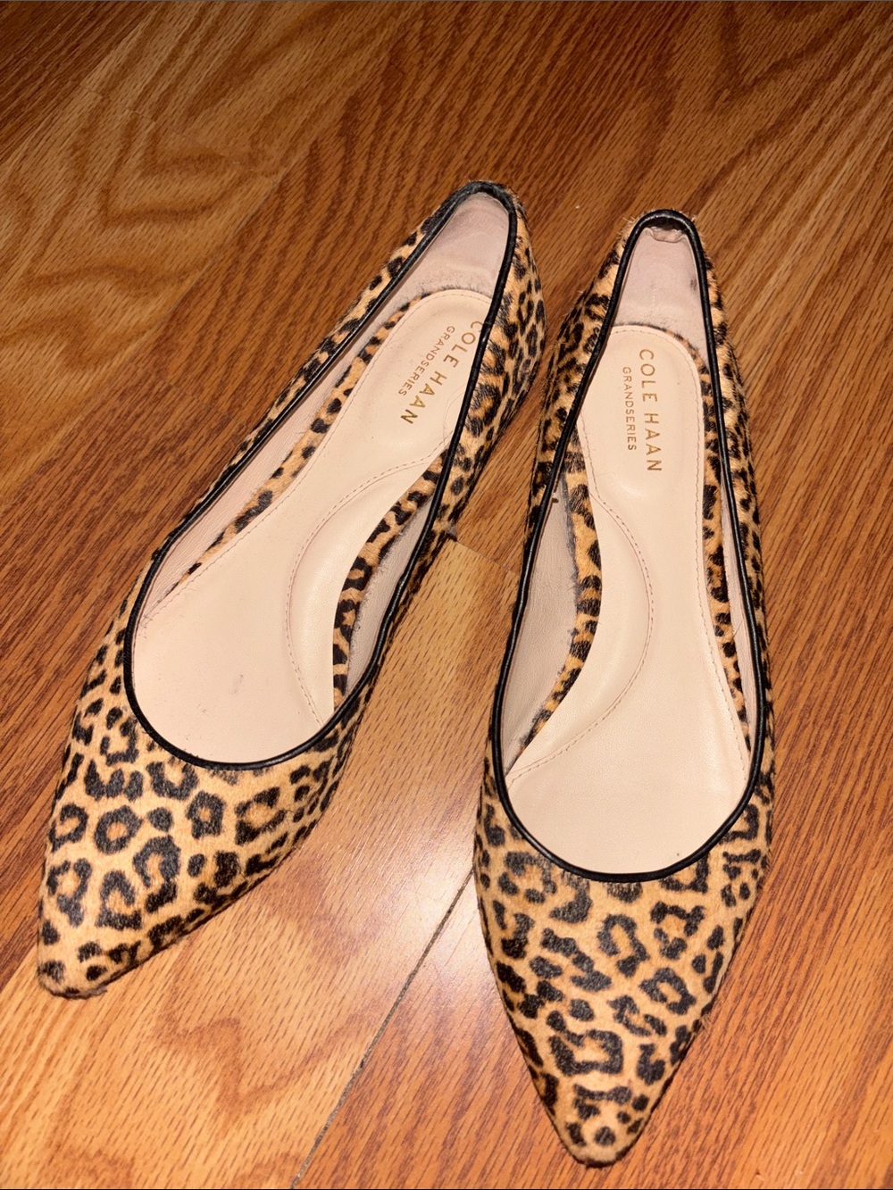 Cole Haan Leopard-Print Pointed Flats in Tan and Black